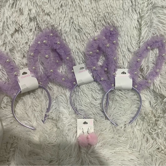 Claire's Lavender Bunny Ear Headband Set with Pom Pom Earrings - Picture 1 of 5